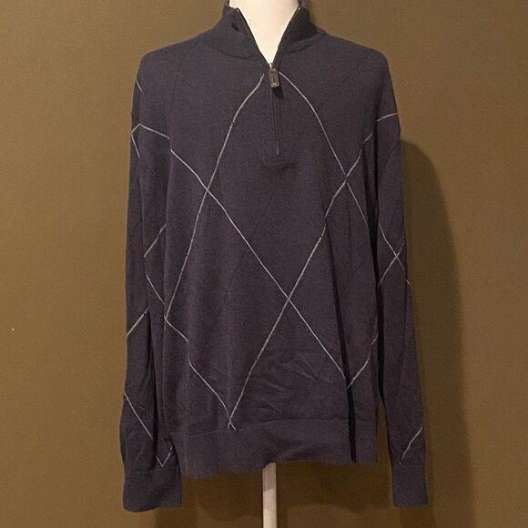 Cremieux Half Zip Argyle Silk Blend  Sweater Size XL - Picture 2 of 10